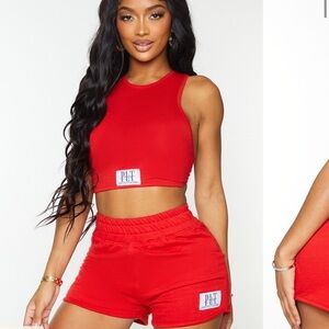 Pretty Little Thing Red Crop Top and Shorts Set
